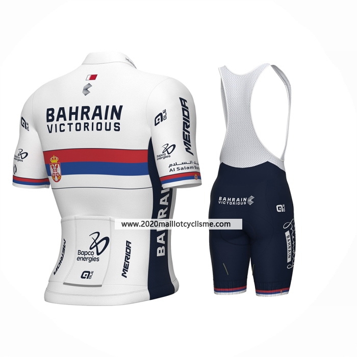 2024 Maillot Cyclisme Serbian Champion Bahrain Victorious Blanc Rouge Bleu Manches Courtes Et Cuissard
